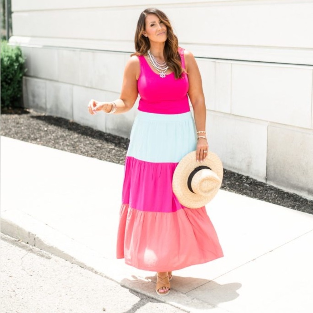 Gibson Colorblock Tiered Paradise Maxi Skirt Boho Beach Vibes - Picture 2 of 6